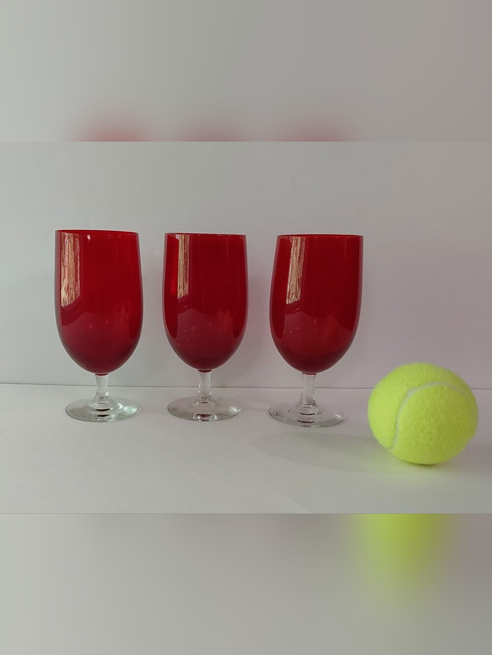 NEW Red and Clear Glass Wine Glasses (3) 5.75 in Tall